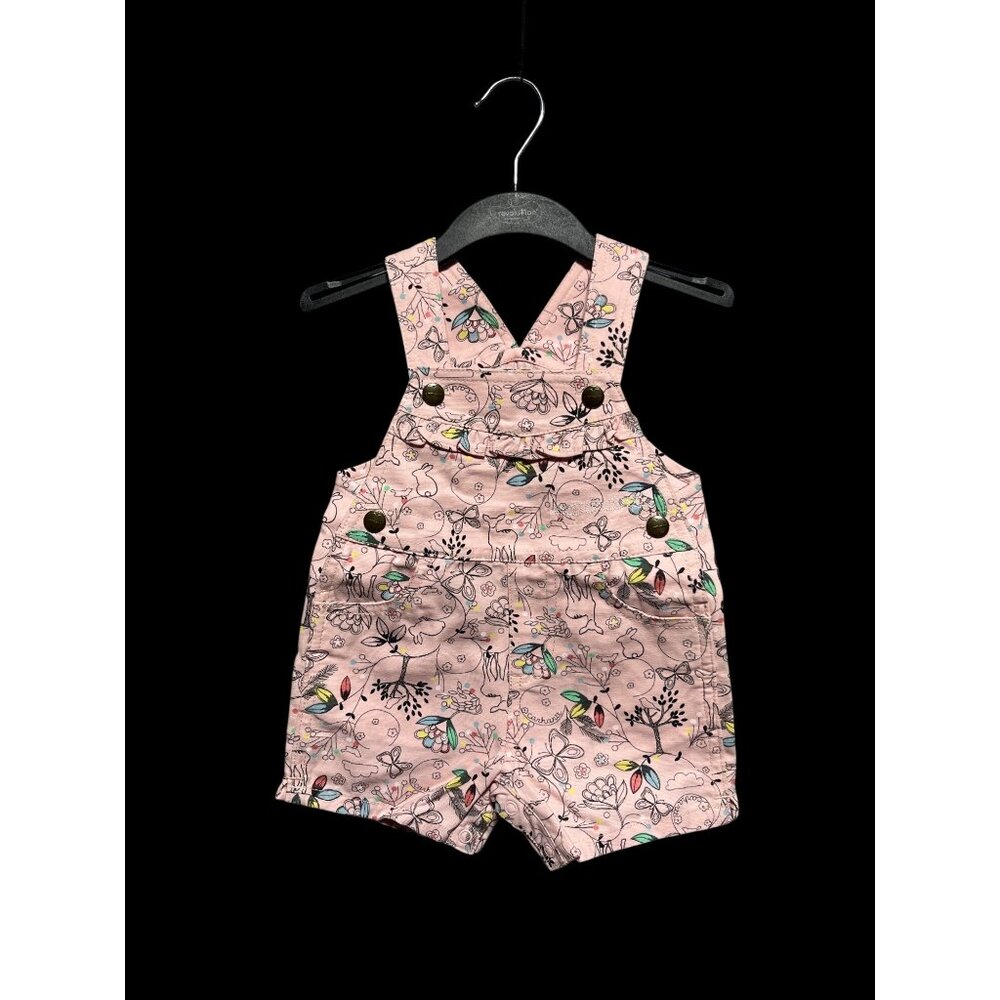 Carhartt Baby Pink Floral Bib Shortalls 12M With Woodland Animal Design‎